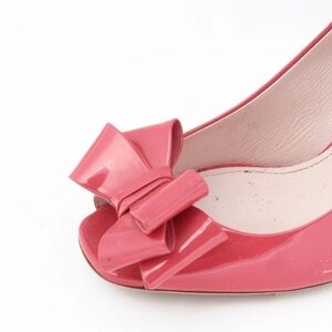Miumiu- Pink Patent Leather Large Bow Peep Toe Heels